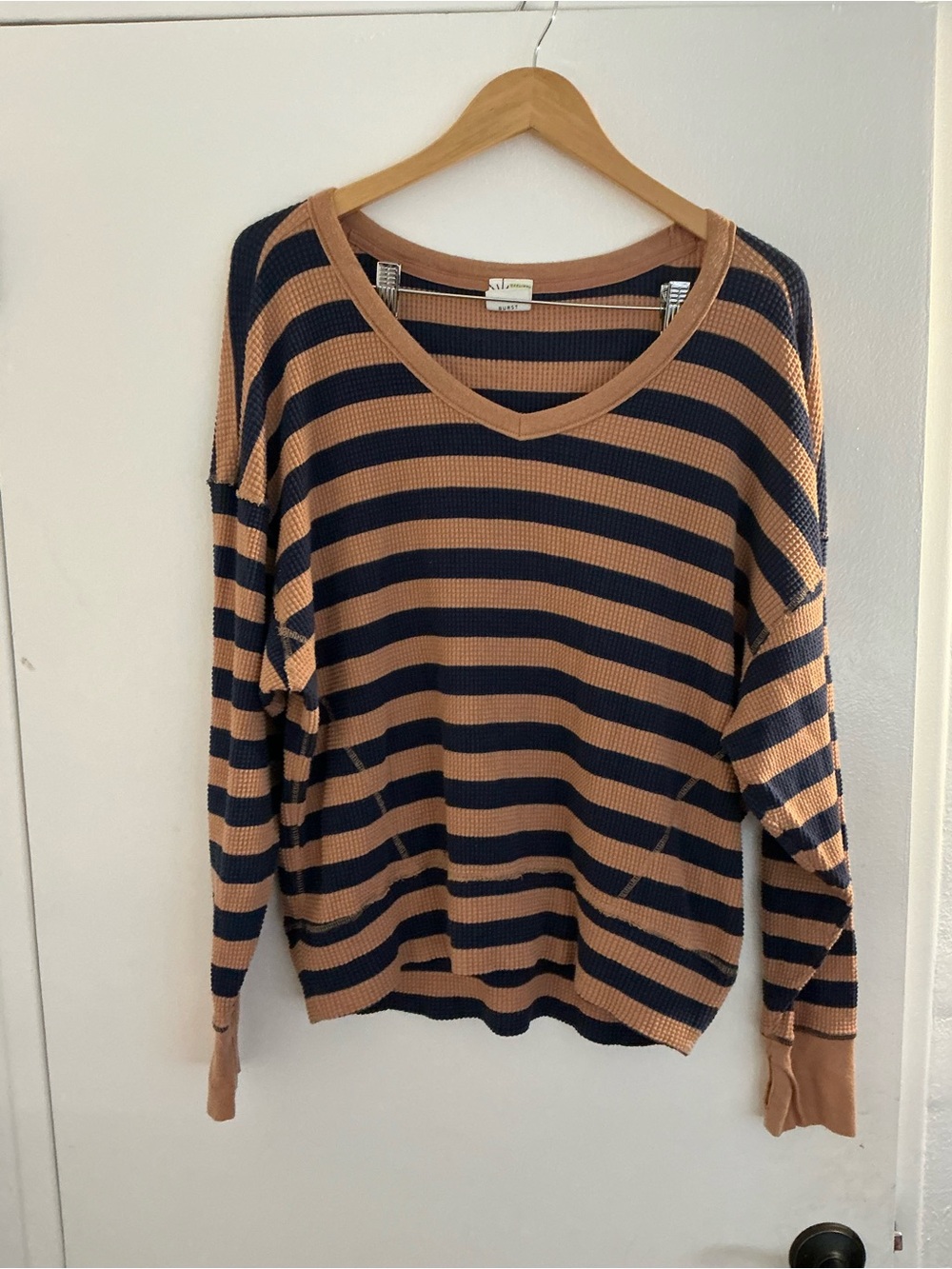 Striped V-Neck Oversized Sweater in Tan and Black